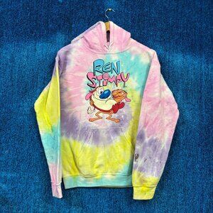 Nickelodeon Ren and Stimpy Tie-Dye Graphic Cartoon Hoodie Size Small
